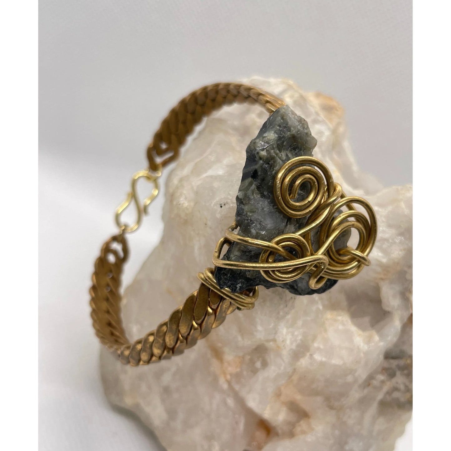 Antique Brass Emerald Bracelet